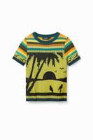 Gebreid T-shirt met landschap - YELLOW - S - thumbnail