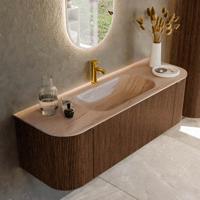 Badmeubel Mondiaz Kurve-Dlux | 140 cm | Meubelkleur Walnut | Wastafelkleur Saba | Solid surface | Wasbak midden spoelbak | 1 kraangat