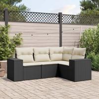 4-delige Loungeset met kussens poly rattan zwart