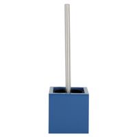 Toiletborstel in MDF houten houder/rvs wc-borstel - marine blauw - 37 x 11 cm