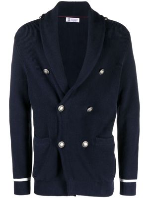 Brunello Cucinelli cardigan en coton à boutonnière croisée - Bleu