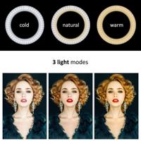 Ring Light 10" LED 12W met statief 1,1m Maclean Energy MCE610, bluetooth zelfontspanner, mogelijkheid om de kleur te veranderen 3200K-5600K en helderheid 10-100%