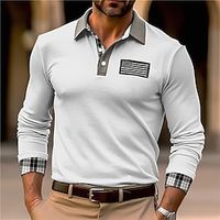 Voor heren Polo's met knopen POLO Shirt Casual Sport Revers Lange mouw Modieus Basic Kleurenblok Nationale vlag Geborduurd nappi Lente Herfst Normale pasvorm Zwart Wit Leger Groen Khaki Polo's met Lightinthebox