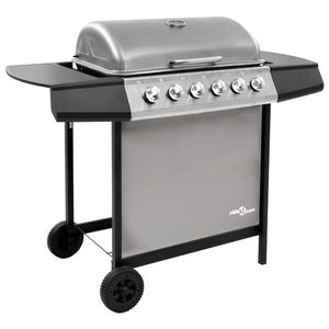 VidaXL Gasbarbecue met 6 branders zwart en zilverkleurig