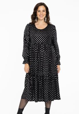 Yoek Jurk met ruches SPOTS | Zwart | Maat 54/56