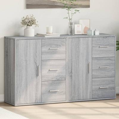Dressoirs 2 st 60x31x70 cm bewerkt hout grijs sonoma eikenkleur