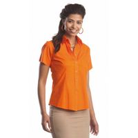 Oranje damesblouse met korte mouwen - thumbnail