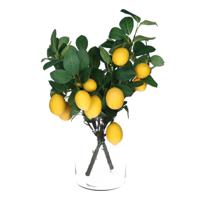 Kunstbloem citrusfruit tak citroen - 2x - 60 cm - geel - losse steel - Kunst zijdebloemen