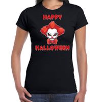 Happy Halloween rode horror clown verkleed t-shirt zwart voor dames - thumbnail