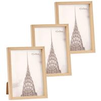 Fotolijst - 3x stuks - houtlook - kunststof/glas - 22 x 17 cm - voor foto van 15 x 20 cm - staand/ha