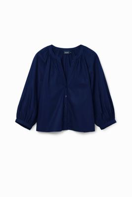 Poplin blouse V-hals - BLUE - XL