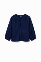 Poplin blouse V-hals - BLUE - XL