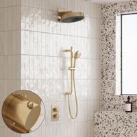 Regendouche set SaniClear Evolution Stripes | 30 cm | Incl.Inbouwdeel | 2 standen handdouche | Met glijstang | Geborsteld messing - mat goud