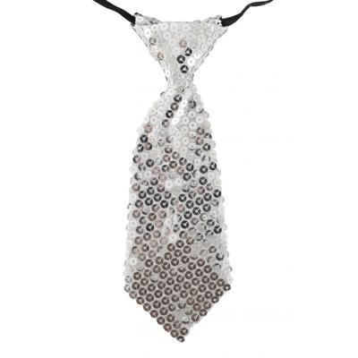 Carnaval verkleed stropdas pailletten zilver - 19 cm - Kleine/korte stropdas