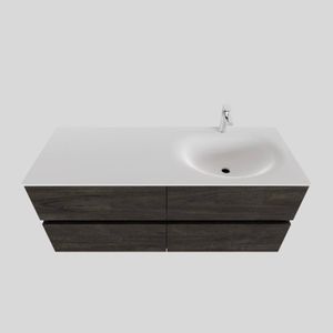 Badkamermeubel Solid Surface BWS Stockholm 120x46 cm Rechts Wood Dark Brown 4 Laden (met 1 kraangat)