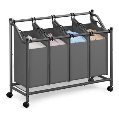 Waswagen met uitneembare zakken en wieltjes, Leigrijs / 180 L