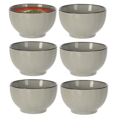 Soepkom Fishbone - 8x - lichtgrijs - 14 x 8 cm - keramiek - kommetjes - 680 ml