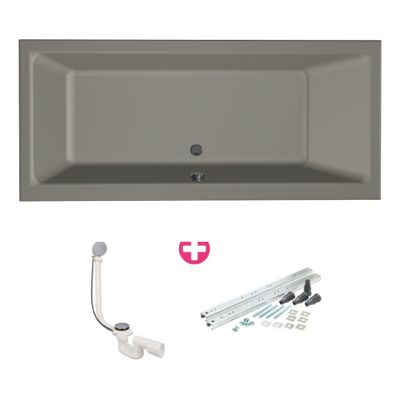Ligbad Xenz Kristal | Inbouw | 180x80 cm | Incl.Badafvoer | Met overloop | Acryl | Cement mat