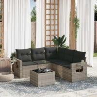 6-delige Loungeset met kussens poly rattan lichtgrijs