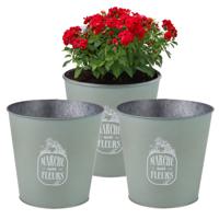 Plantenpot/bloempot emmer voor buiten - 3x - zink - jadegroen - D23 x H22 cm