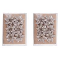 Decoratie rozen bloemen - 24x st - champagne - glitter - op clip - 8 cm - kerstversiering