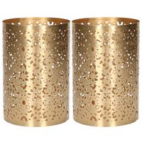 2x stuks metalen theelichthouders/windlichtjes goud type 3 D10 x H15 cm