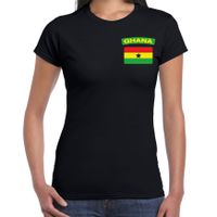 Ghana t-shirt met vlag zwart op borst voor dames