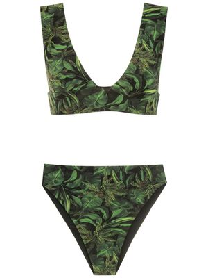 Isolda bikini Coqueiral à imprimé végétal - Noir