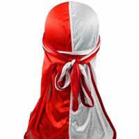 Dubbel kleurige zijde satijn lange staart Pirate Hat tulband GLB chemotherapie GLB (rood + wit)