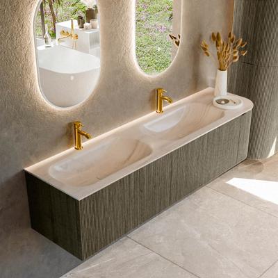 Badmeubel Mondiaz Kurve-Dlux | 175 cm | Meubelkleur Shadow | Wastafelkleur Meli | Solid surface | Dubbel / Links spoelbak | 2 kraangaten