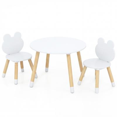Kindertafel met 2 Stoelen Kinderbureau & Kikkervormige Stoelset met Houten Poten Kindertafelset Kinderzitgroep voor Kinderen vanaf 3 Jaar-Wit