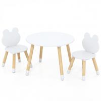 Kindertafel met 2 Stoelen Kinderbureau & Kikkervormige Stoelset met Houten Poten Kindertafelset Kinderzitgroep voor Kinderen vanaf 3 Jaar-Wit