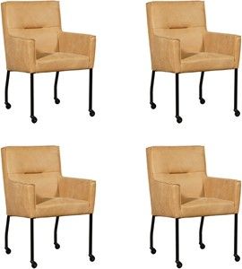 Set van 4 Cognac leren moderne eetkamerstoelen Lucky - Kenia Leer Cognac (cognac leer)