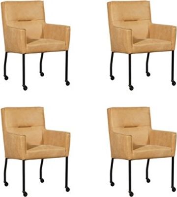Set van 4 Cognac leren moderne eetkamerstoelen Lucky - Kenia Leer Cognac (cognac leer)