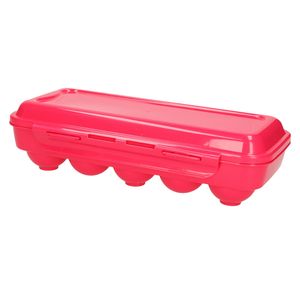 Eierdoos - koelkast organizer eierhouder - 10 eieren - roze - kunststof - 27 x 12,5 cm   -