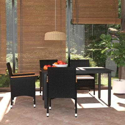 5-delige Tuinset met kussens poly rattan zwart