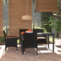 5-delige Tuinset met kussens poly rattan zwart