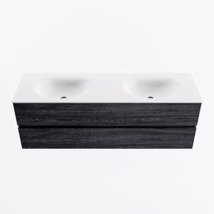 MONDIAZ VICA 150cm badmeubel onderkast Antracite 2 lades. Wastafel MOON dubbel 2 kraangaten, kleur Talc.