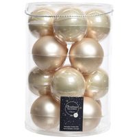 Decoris glazen kerstballen 16x stuks champagne 8 cm mat/glans - Kerstbal - thumbnail