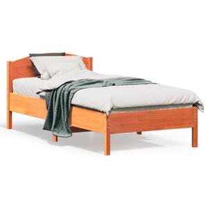 Bedframe met hoofdbord massief grenenhout wasbruin 75x190 cm