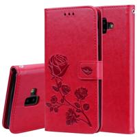 Rose reliëf horizontale Flip PU lederen case voor Samsung Galaxy J6 Plus met houder & kaartsleuven & portemonnee (rood)