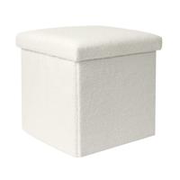Poef/hocker opvouwbaar - bouclé stof - opbergbox - wit - polyester/mdf - 38 x 38 cm Poef/hocker opvouwbaar - bouclé stof - opbergbox - wit - polyester/mdf - 38 x 38 cm