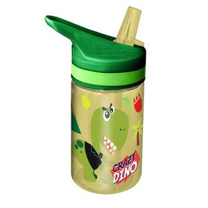 Crazy Dino drinkfles/drinkbeker/bidon met drinktuitje - groen - kunststof - 400 ml