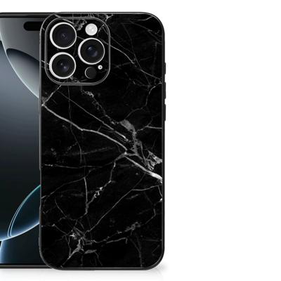 iPhone 16 Pro Max Marmeren Print Telefoonhoesje Marmer Zwart - Origineel Cadeau Vader