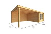 Blokhut met overkapping Els 600 cm bij 350 cm diep Lessenaarsdak - Warentuin collection
