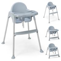 4-in-1 Babystoel van PP & Roestvrij Staal Ombouwbare Stoel met Afneembaar Dubbel Dienblad Grijs