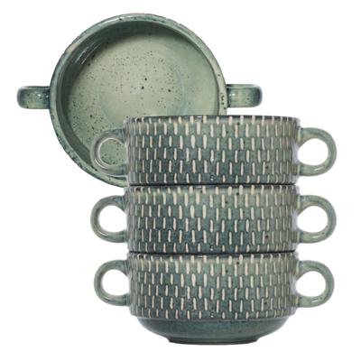 Kommetjes/schaaltjes voor dessert/soep/ontbijt - 4x - Keramiek - D11 x 6 cm - groen print