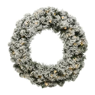 Everlands Kerstkrans - D35 cm - groen - besneeuwd - met kerstverlichting - 20 led