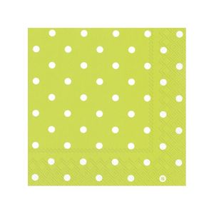 40x Polka Dot 3-laags servetten lime groen met witte stippen 33 x 33 cm