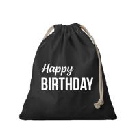 Canvas verjaardag cadeau tasje - Happy Birthday - zwart - met koord - 25 x 30 cm Canvas verjaardag cadeau tasje - Happy Birthday - zwart - met koord - 25 x 30 cm